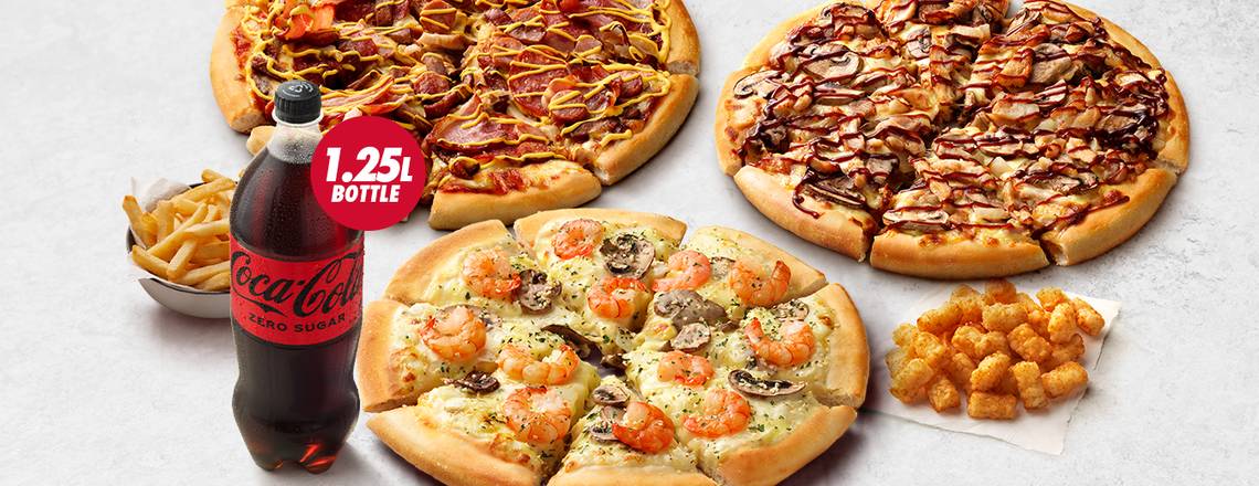 Hut Deal: 3 Large pizzas + 3 Sides