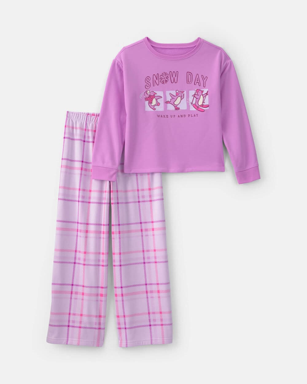 Carter's Girl's Snow Day Plaid Fleece Loose Fit Pajama Set, 5, Purple (2 ct)