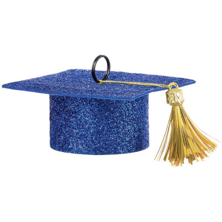 Uninflated Blue Glitter Graduation Cap Balloon Weight, 5.9oz