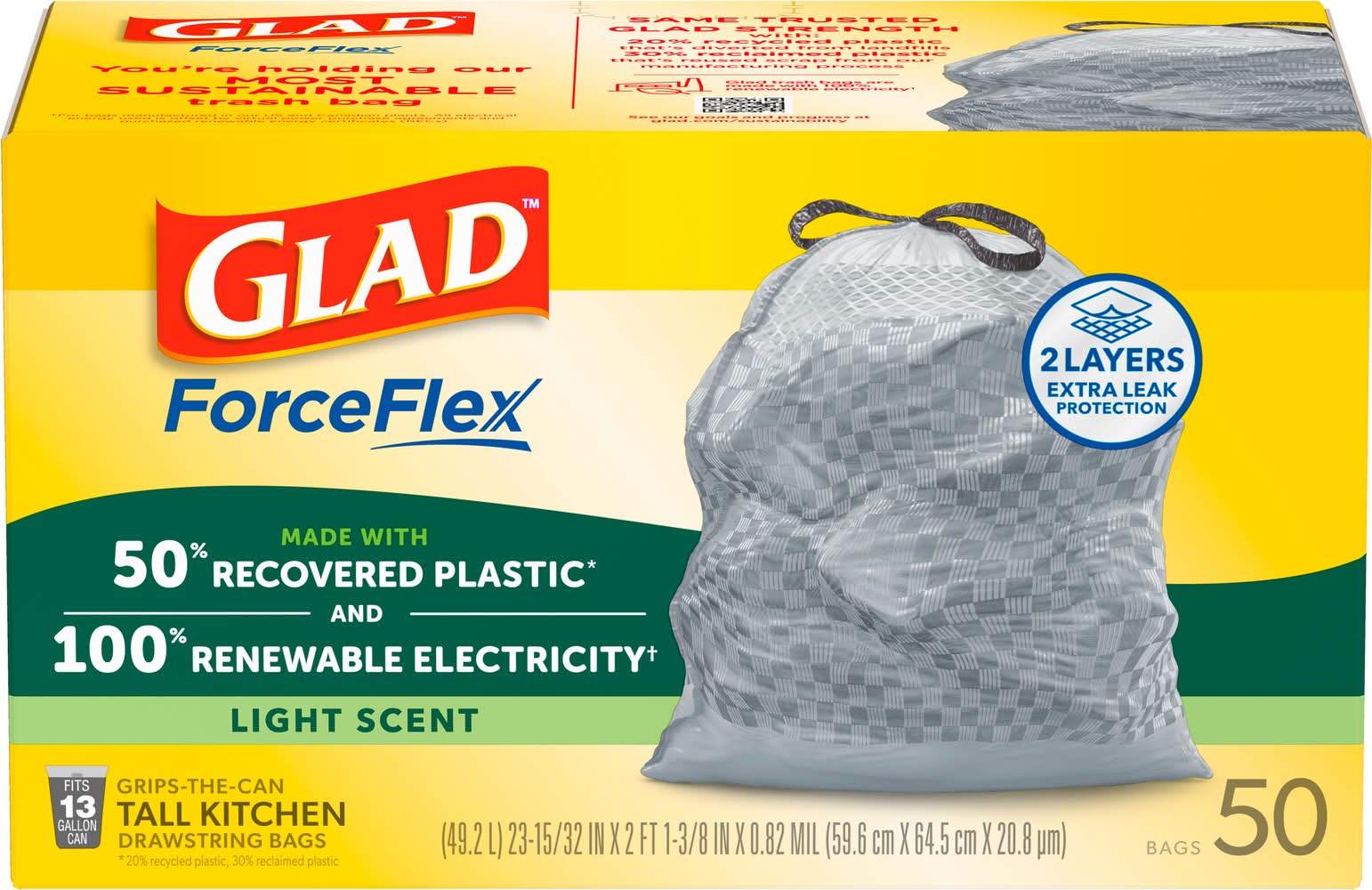 Glad Forceflex Tall Kitchen Drawstring Trash Bags (50 ct)