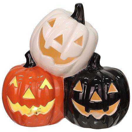 Festive Voice Happy Halloween Light Up Stacked Pumpkins