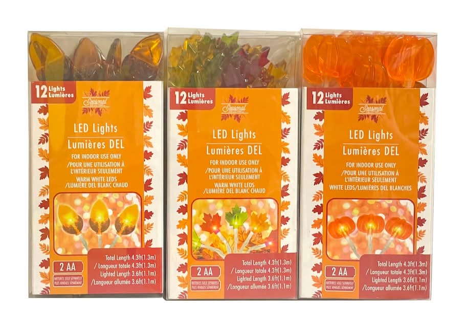Seasonal Collection Assorted Themed Harvest Leaves Led Lights, 4.3 ft (12 ct)
