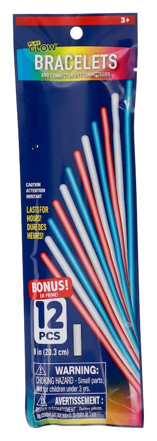 Play Glow Patriotic Bracelets & Connectors For Ages 3+ Years, 8 in, Assorted (12 ct)