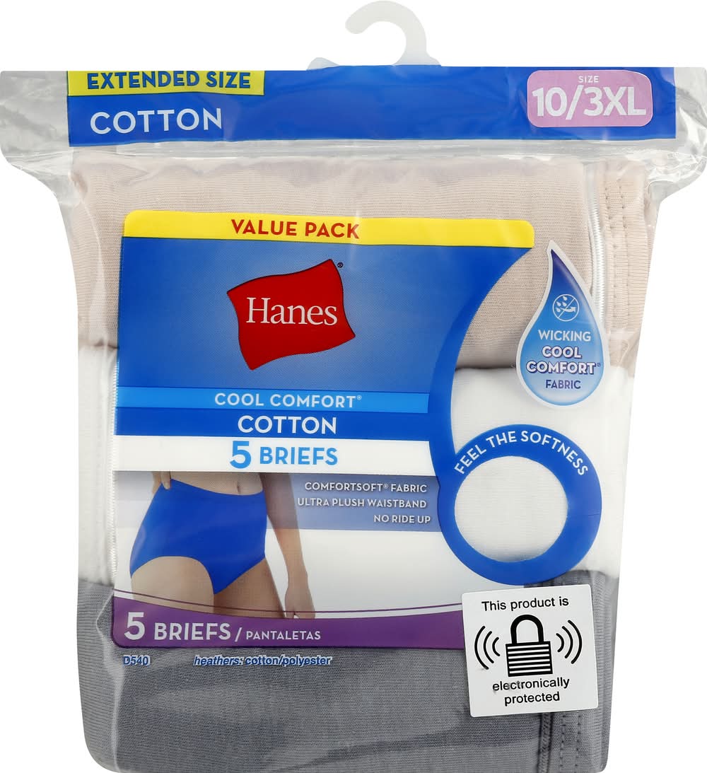 Hanes Cool Comfort Value Extended Size Cotton Briefs, 10/3xl , Assorted (5 ct)