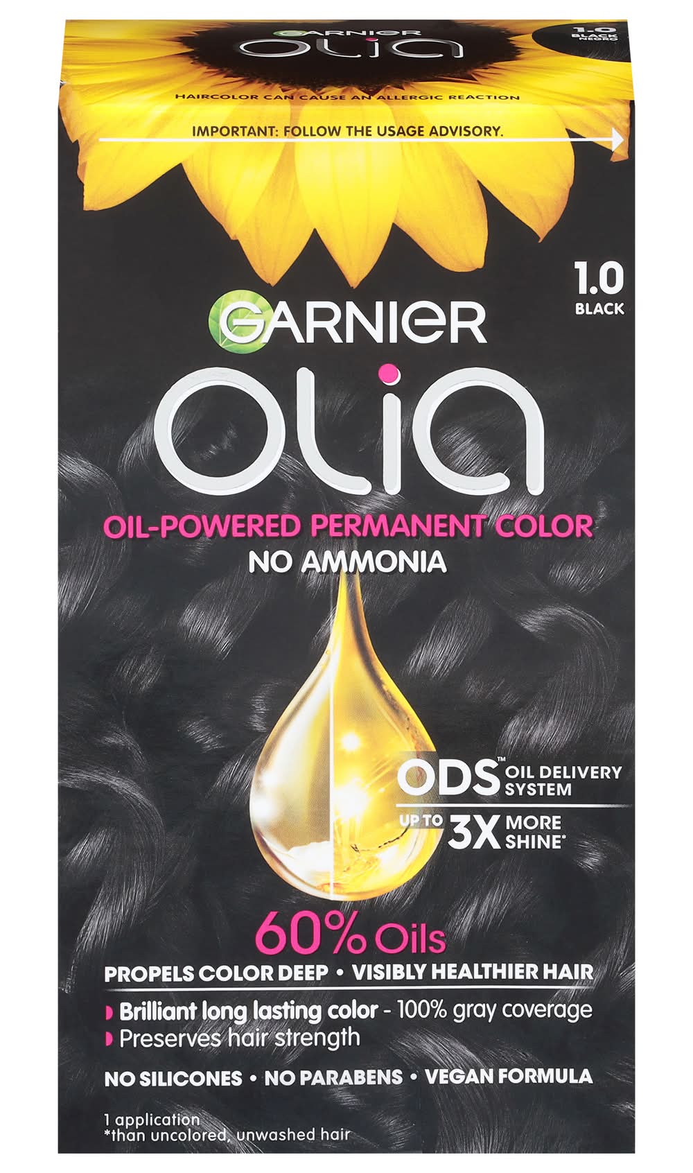 Olia Brilliant Permanent Hair Color, Black 1.0 (8 oz)