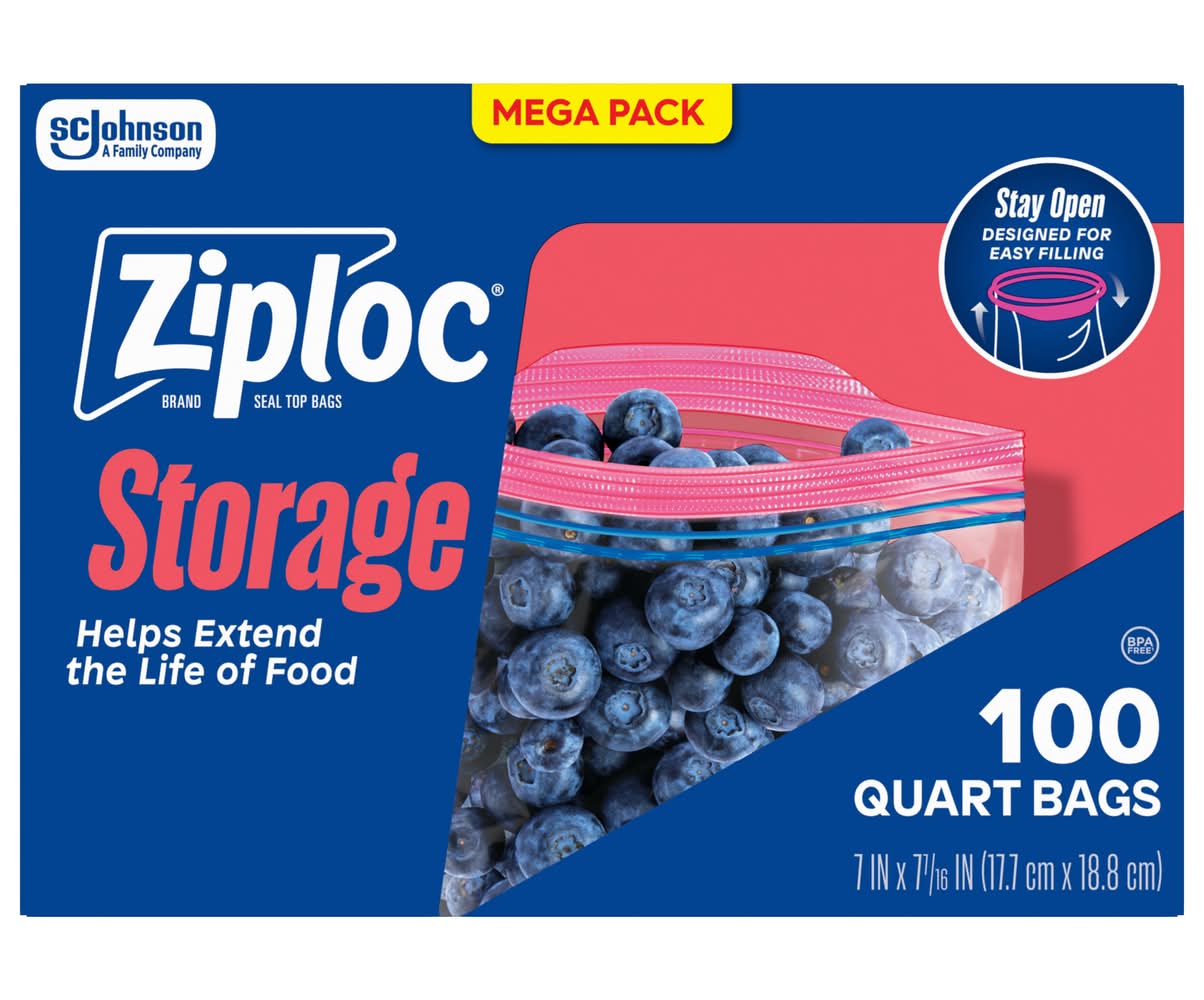 Ziploc Quart Storage Bags, 17.7X18.8 cm (100 ct)