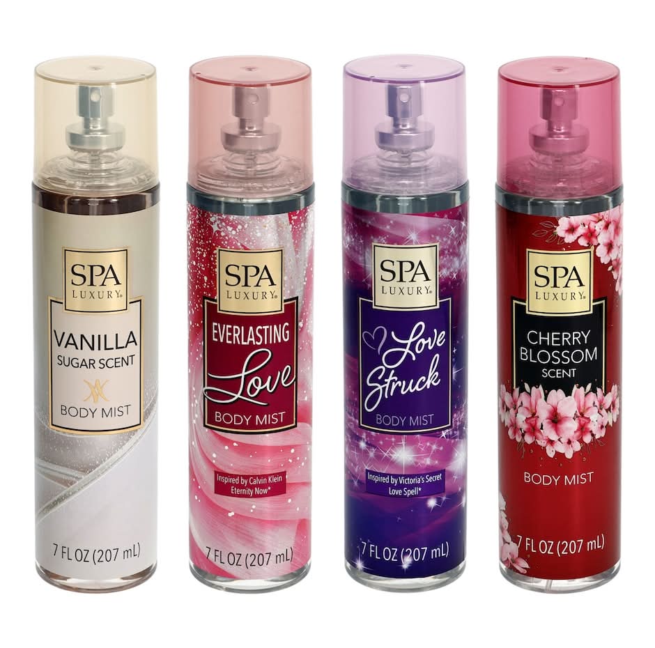 SPA Luxury Body Mist, Vanilla Sugar-Everlasting Love-Love Struck-Cherry Blossom (4 x 7 fl oz)