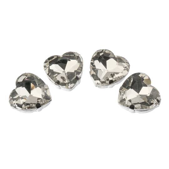 John Bead Crystal Lane 18Mm Crystal Heart Sew-On Rhinestones, 4Ct.