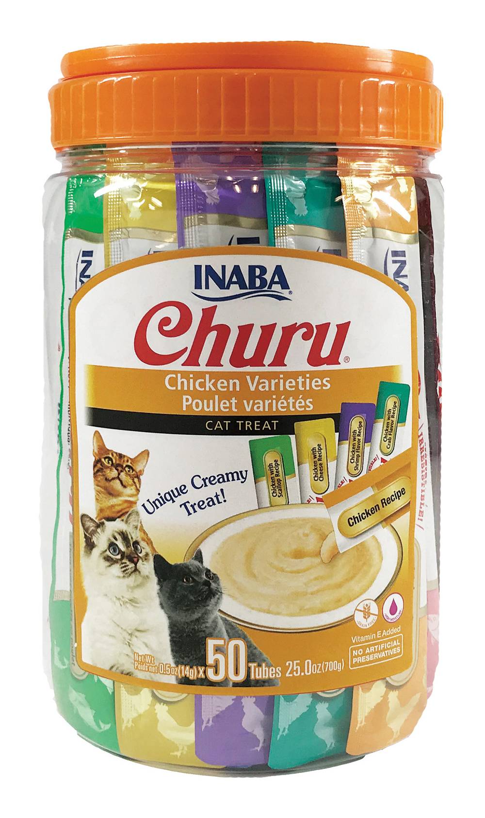 INABA Churu Creamy Puree Cat Treats, Assorted (50 x 0.5 oz)