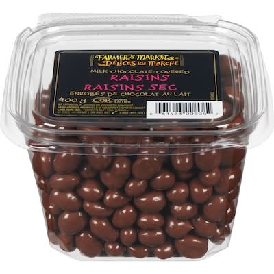 Farmers market chocolats au lait enrobés de fruits - fruit-covered milk chocolates (raisins secs)
