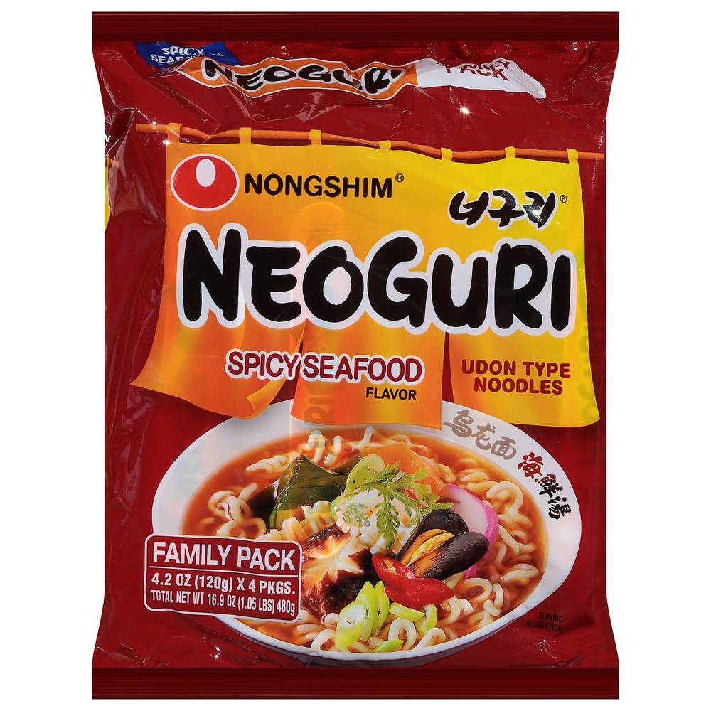 Nongshim Udon Noodles Family pack, Spicy Seafood (16.9 oz, 4 ct)