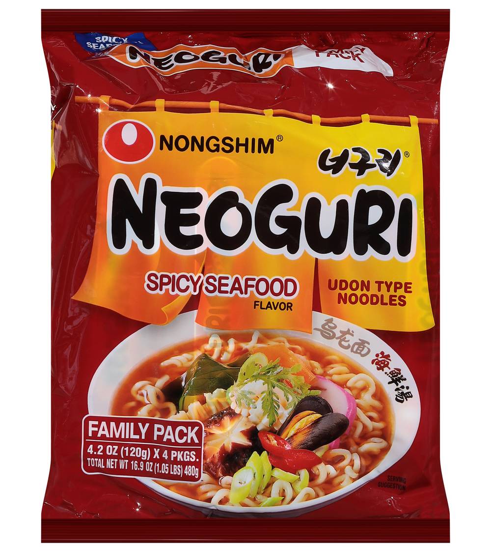 Nongshim Udon Noodles Family pack, Spicy Seafood (16.9 oz, 4 ct)
