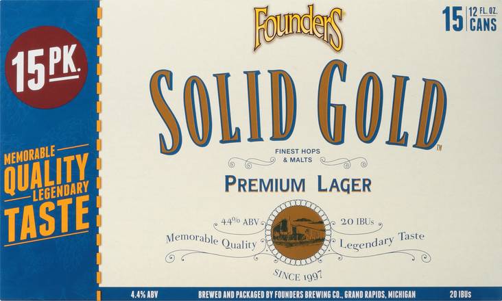 Founders Solid Gold Premium Lager Beer (15 ct, 12 fl oz)