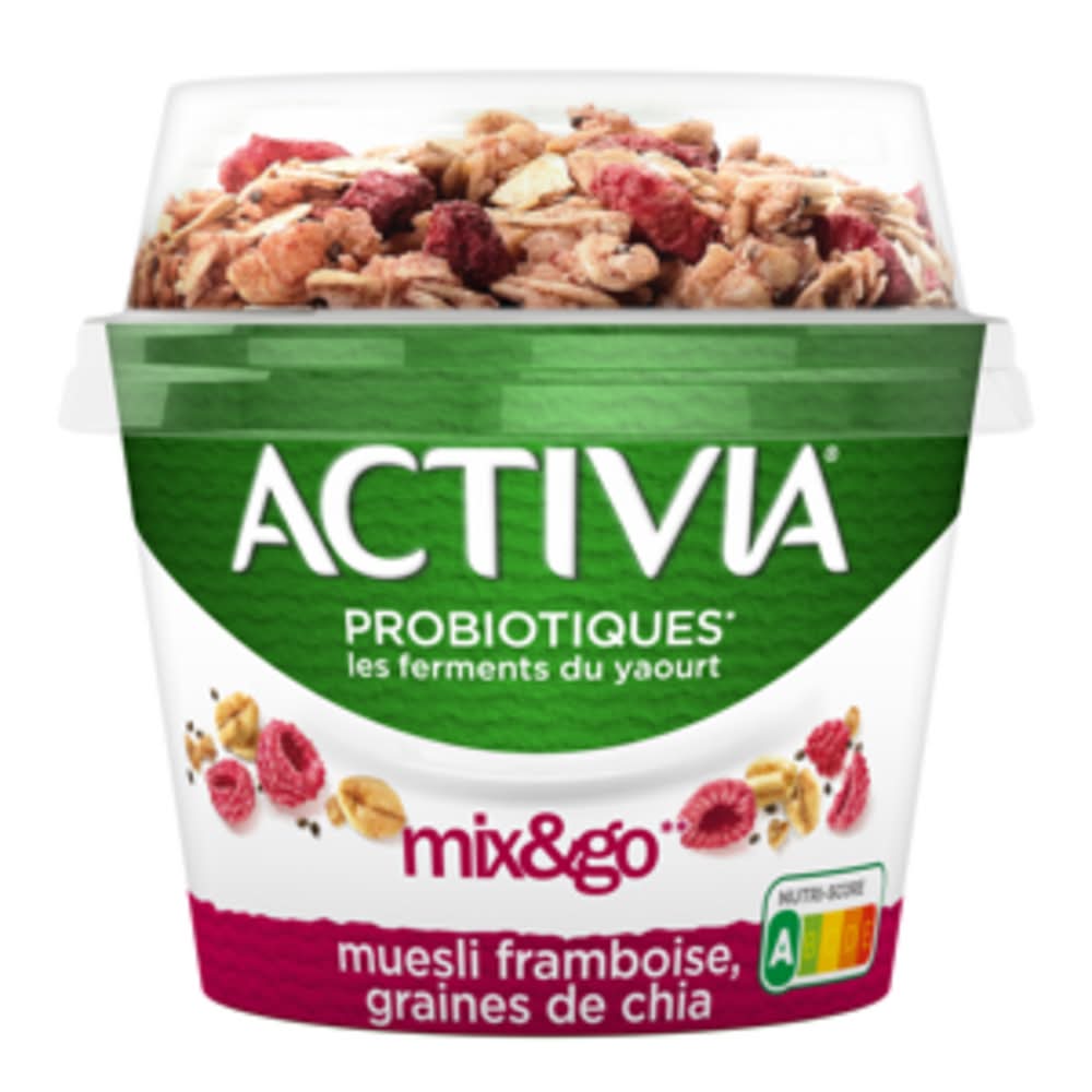 Activia - Yaourt aromatisé aux probiotiques, muesli framboise graines de chia (170g)
