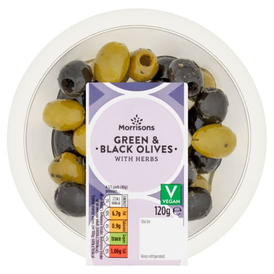 Morrisons Black & Green Olives With Herbs (120g)