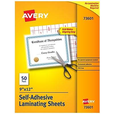 Avery Self-Adhesive Laminating Sheets, Letter Size, 9 x 12, 50/Box (73601)