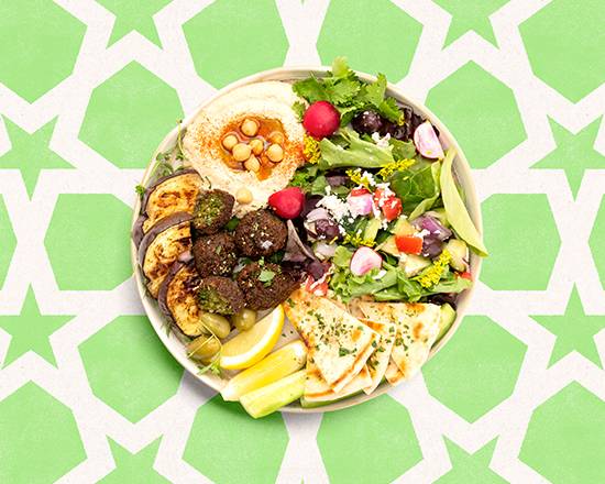 Falafel Eggplant Hummus Plate