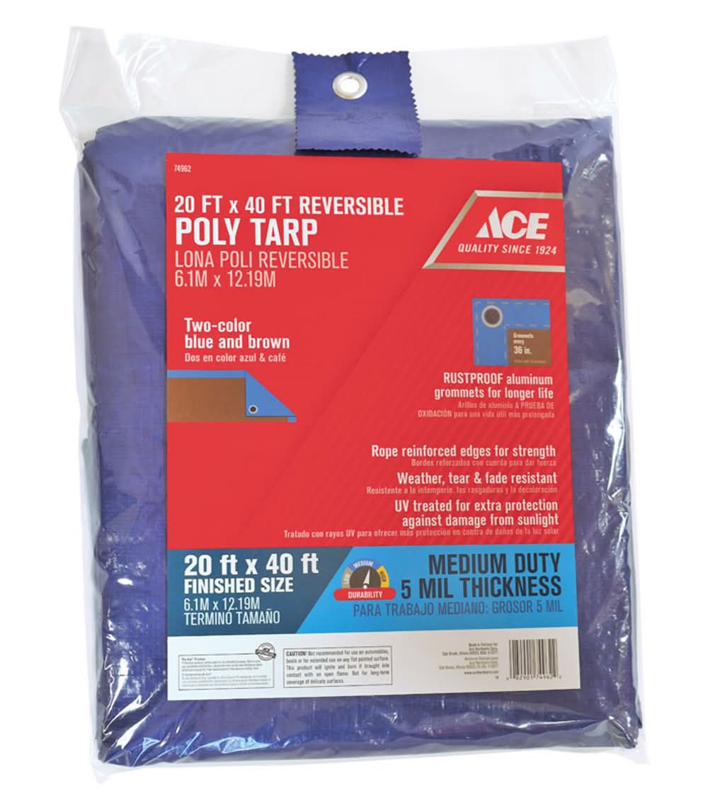 ACE 20 Ft. W X 40 Ft. L Medium Duty Polyethylene Tarp Blue/Brown