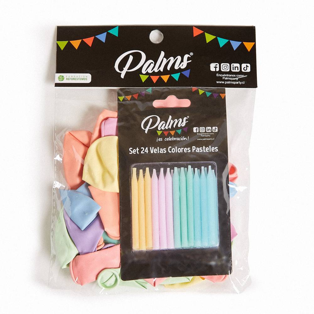 Palms pack globos + velas colores pasteles