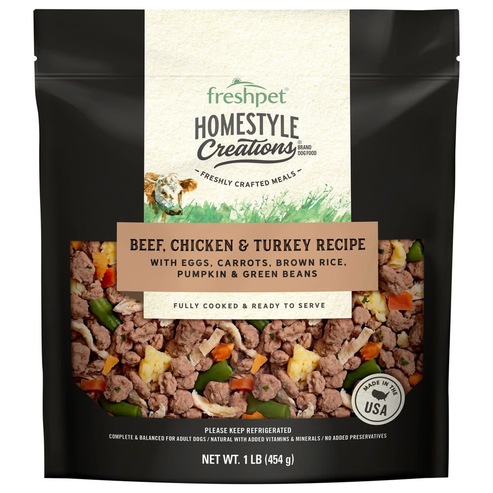 Freshpet Homestyle Creations Complete & Balanced Dog Food, Beef Chicken & Turkey, Adult (1 lbs)