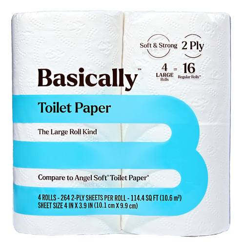Basically 2 Play Soft & Strong Toilet Paper Roll, 4x3.9 in (4 ct)