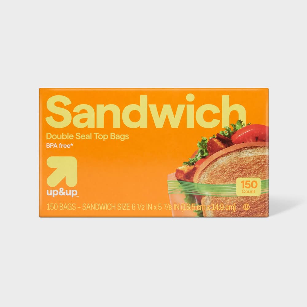 up&up Sandwich Double Seal Top Storage Bags, 16.5cmX14.9cm, White-Green (150 ct)