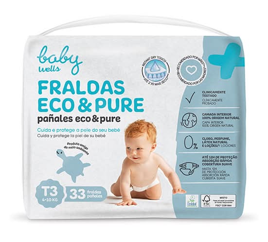 Fraldas Eco e Pure T3 4-10 KG