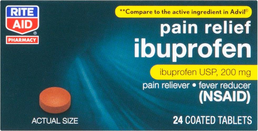 Rite Aid Pharmacy Pain Relief Ibuprofen Coated 200 mg Brown Tablets (24 ct)