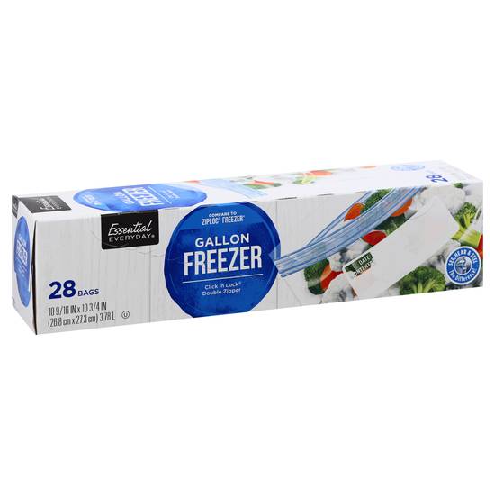 Essential Everyday Click 'N Lock Double Zipper Gallon Freezer Bags (28 ct)