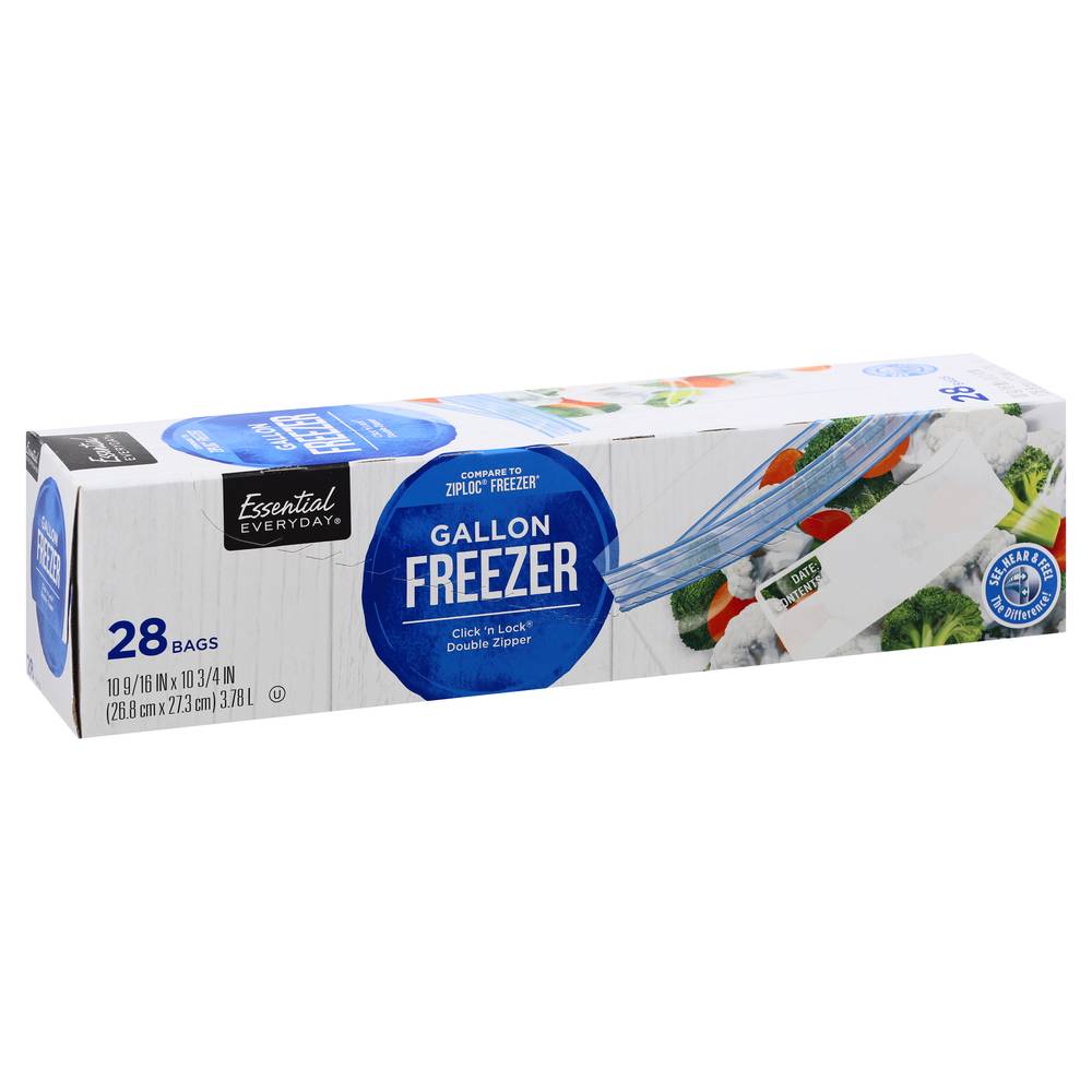 Essential Everyday Click 'N Lock Double Zipper Gallon Freezer Bags