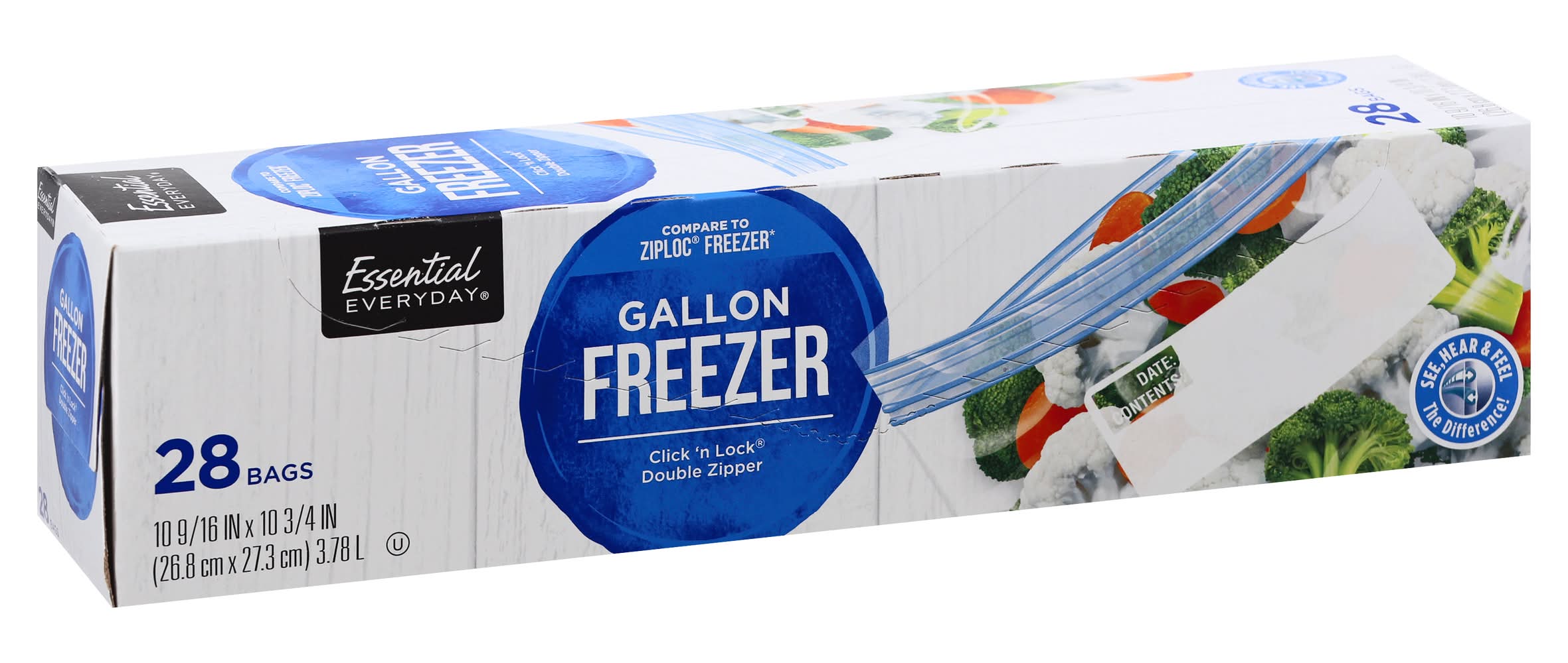 Essential Everyday Click 'N Lock Double Zipper Gallon Freezer Bags