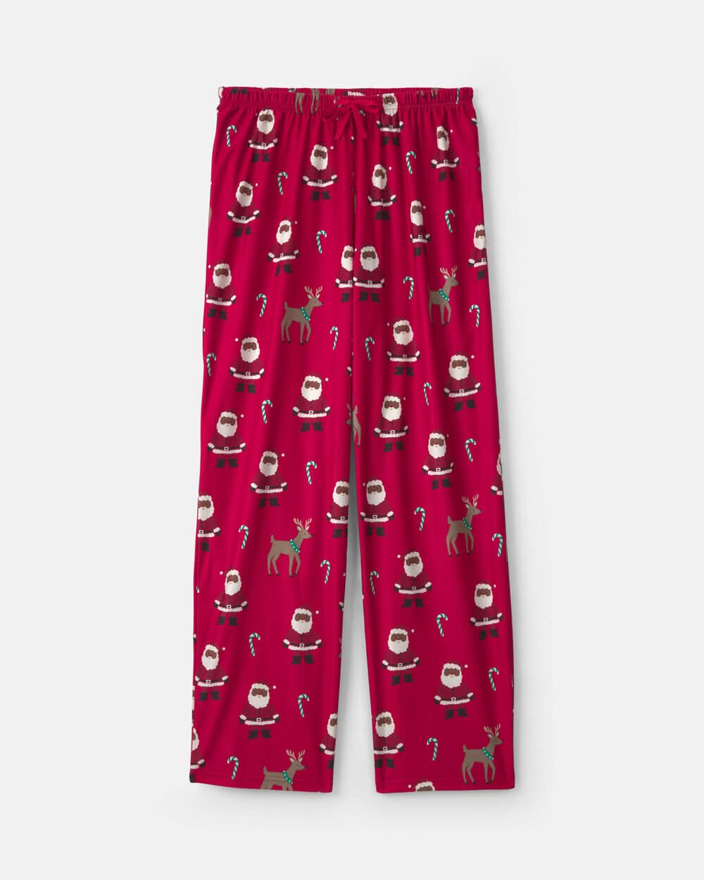 Adult Brown Santa Christmas Fleece Loose Fit Pajama Bottoms - Red - Brown Santa - M