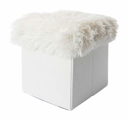 Furry Cube Ottoman 10inx10in Cream