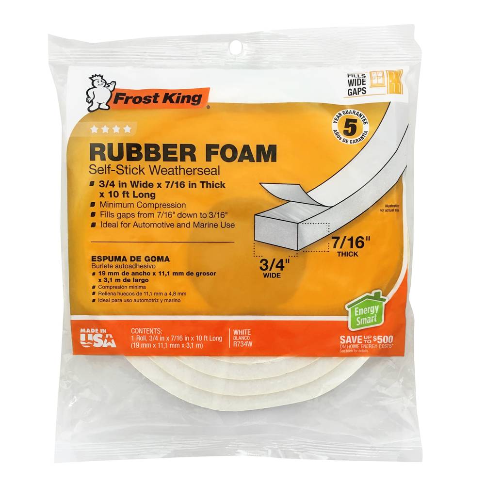 Frost King High-Density Rubber Foam Weatherstrip Tape, 3/4 In. X 7/16 In. X 10 Ft, White