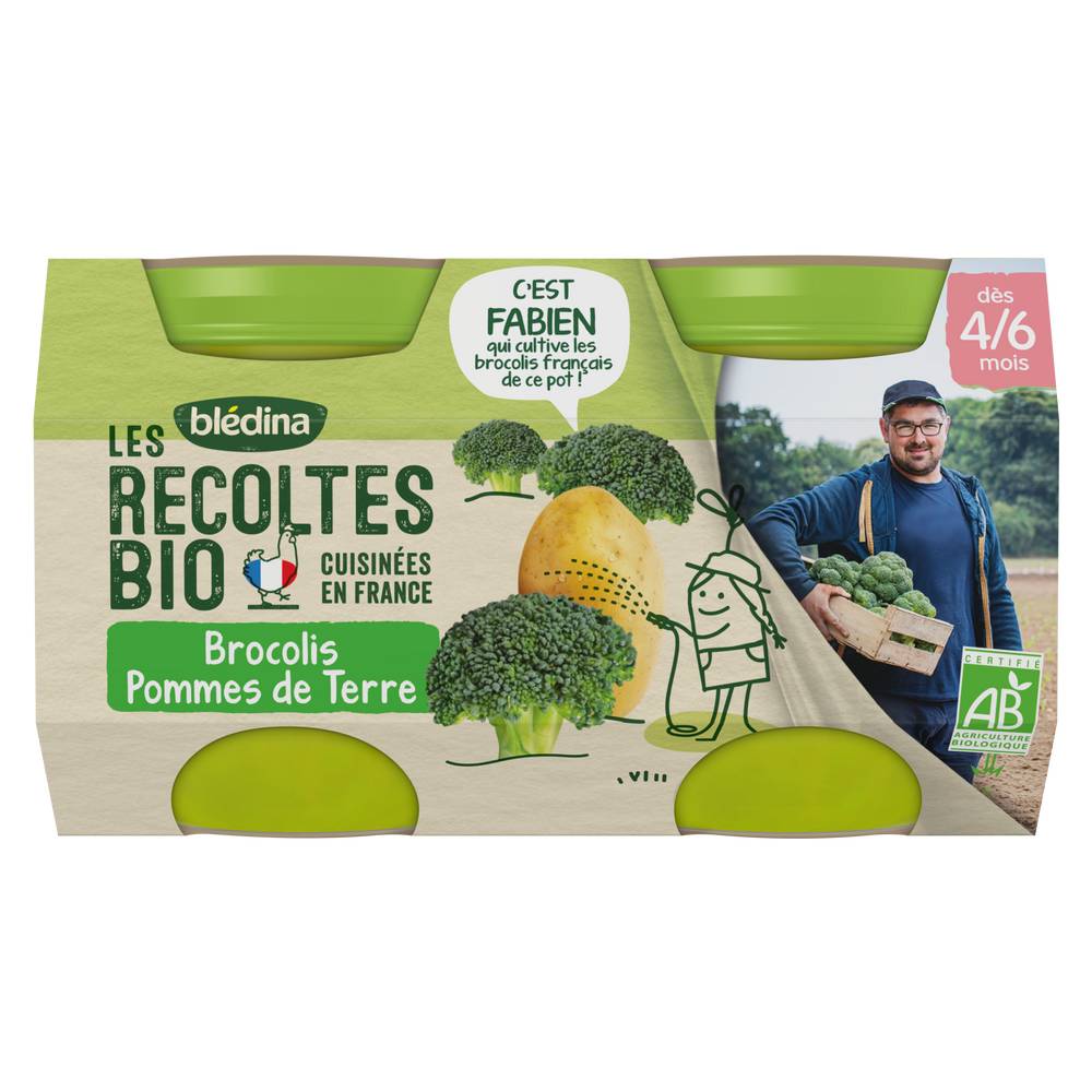 Blédina - Les recoltes bio purée de légumes brocolis pommes de terre bébé dès 4/6 mois (2 pièces)
