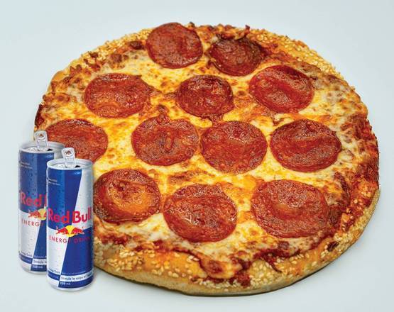 The Kickoff Special - Large 14" 2-Topper Pizza + 2 Cans of Red Bull Energy Drink 250 ml