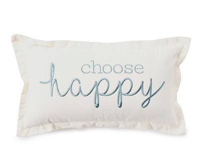 "Choose Happy" Egret & Oil Blue Flange Border Throw Pillow