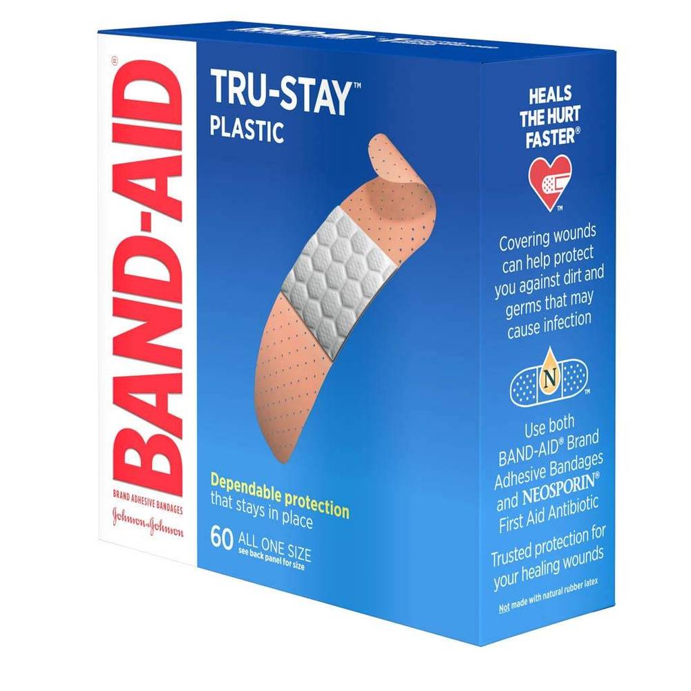 Band-Aid Brand - Tru-Stay Plastic Strips, Adhesive Bandages, All One Size - 60 Ct