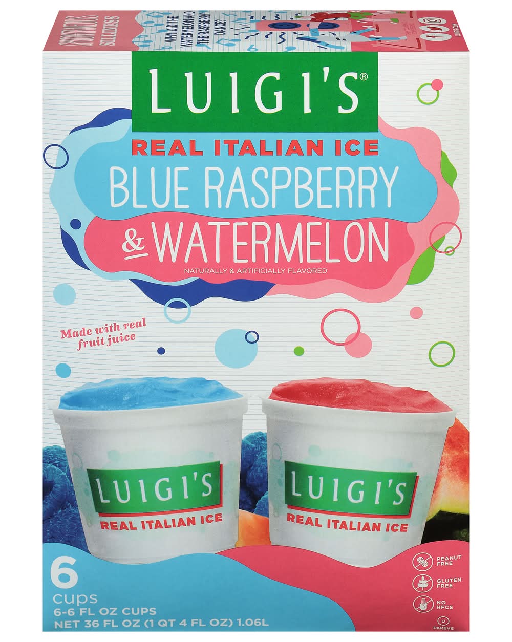 LUIGI'S Real Italian Ice Cream Cups, Blue Raspberry-Watermelon (6 x 6 fl oz)