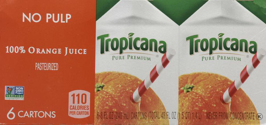 Tropicana No Pulp Orange Juice (6 ct, 8 fl oz)