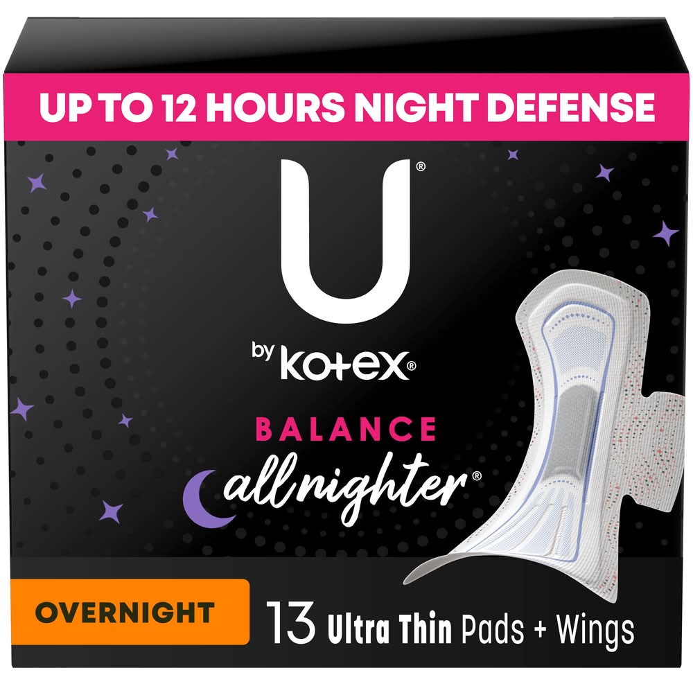 U by Kotex Balance Overnight Ultra Thin Pads + Wings (13 ct)