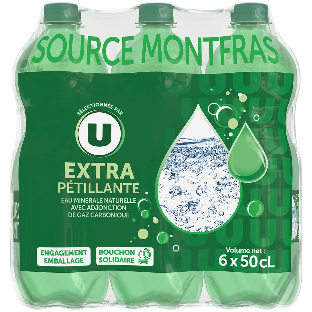 Produit U - Eau minérale naturelle gazeuse extra pétillante (6 pack, 500 ml)