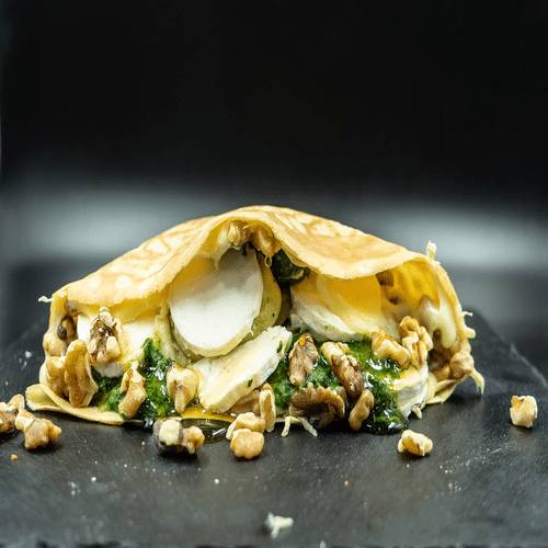 Crêpe salée escalope chèvre miel