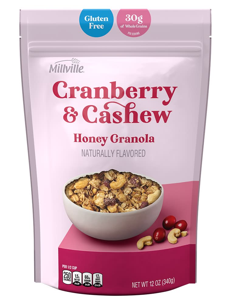 Millville Gluten Free Honey Granola, Cranberry Cashew (12 oz)
