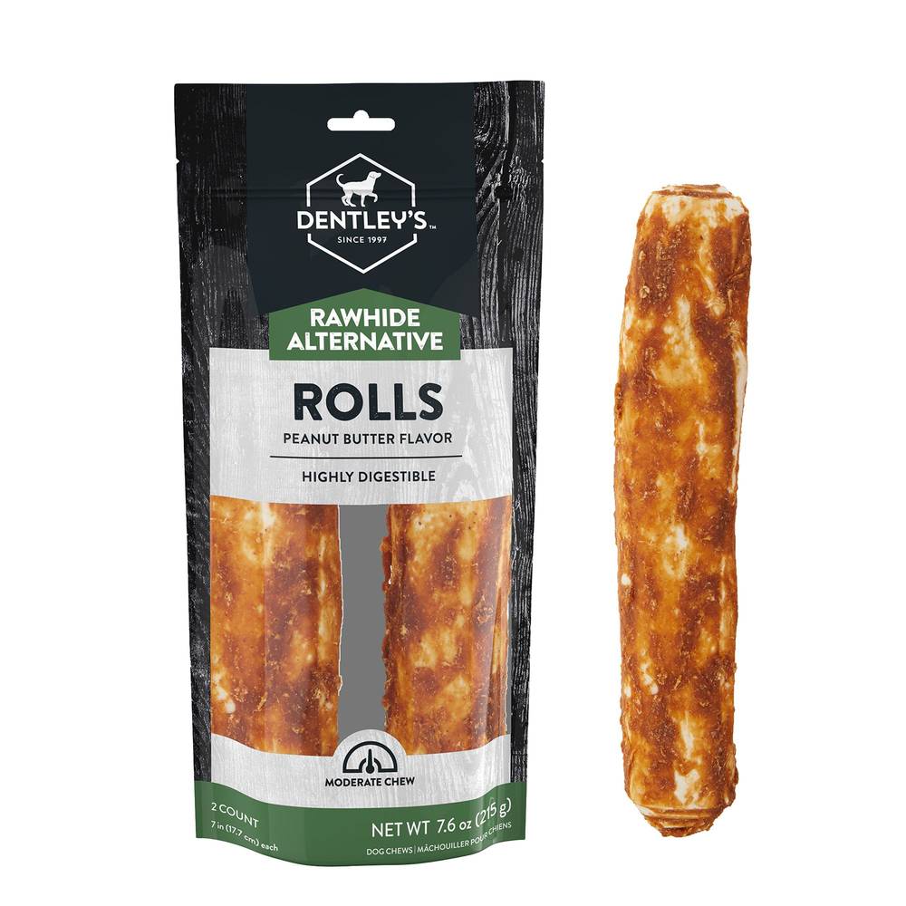 Dentley's Rawhide Free Retriever Rolls Dog Chew (7 inch/peanut butter)