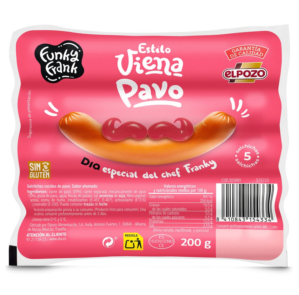 Salchichas Viena De Pavo Dia Funky Frank Bolsa 200 G