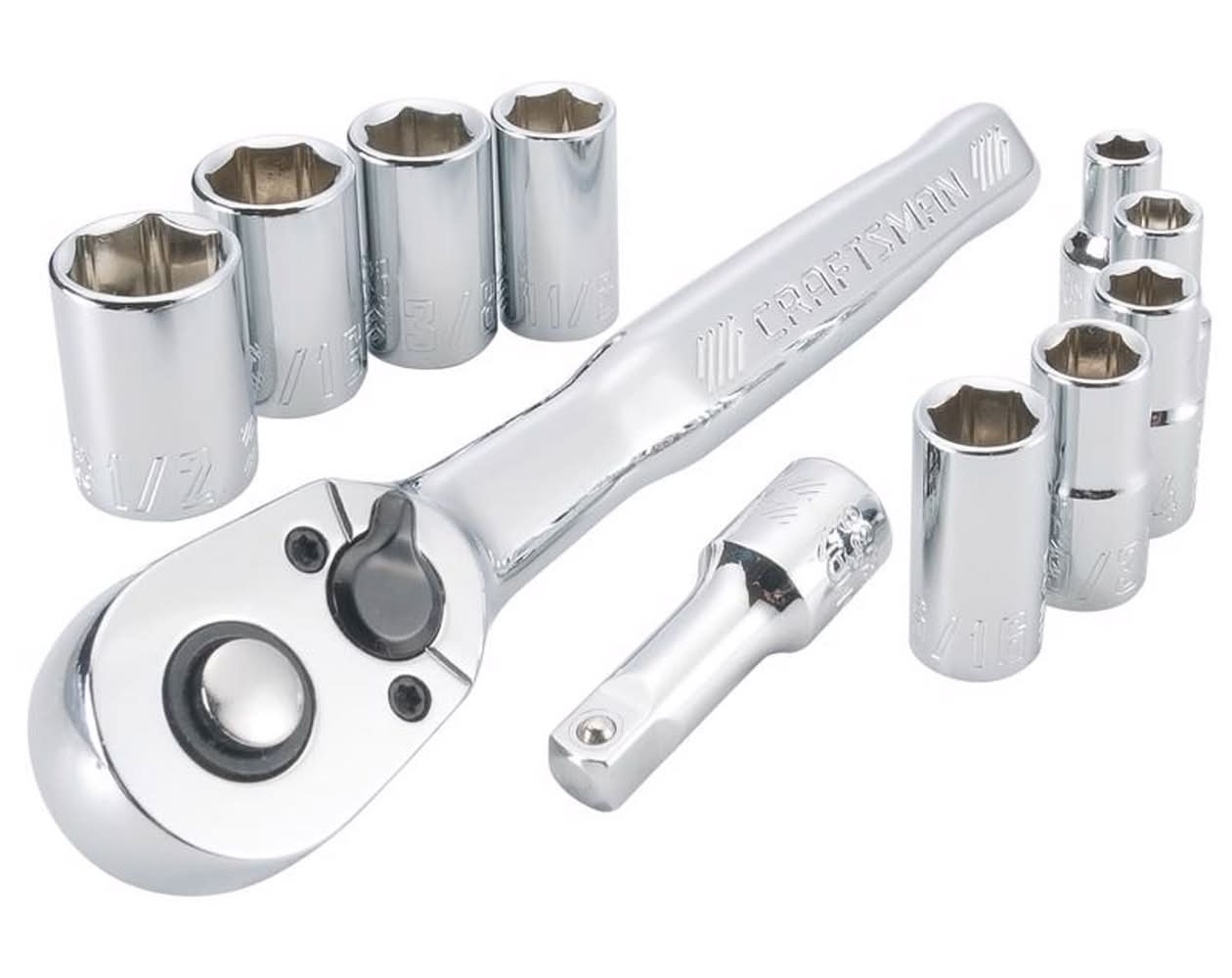 Craftsman 1/4 In. Drive Sae 6 Point Socket And Ratchet Set 11 Pc