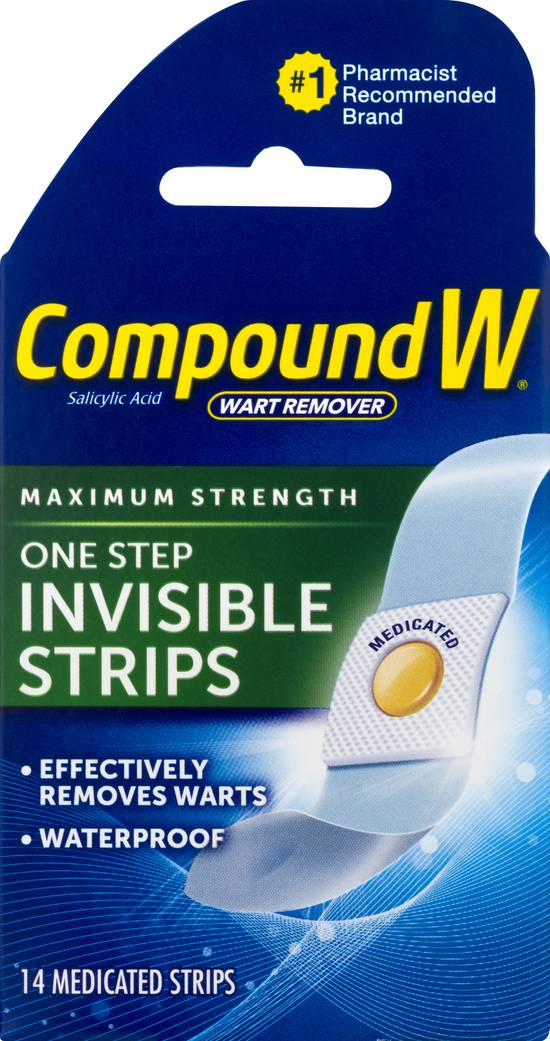 Compoundw One Step Invisible Maximum Strength Wart Remover Medicated Strips (14 ct)