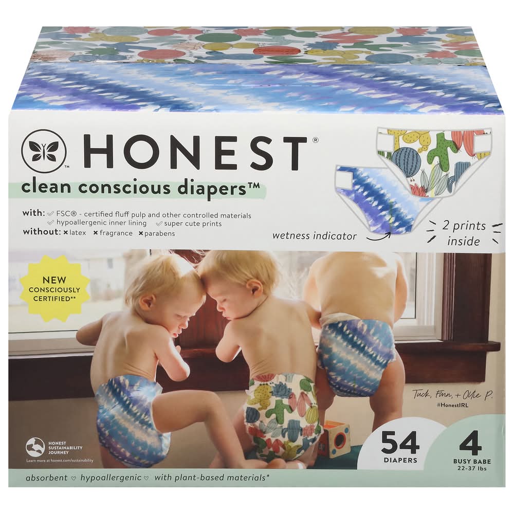 Honest Busy Babe Cactus Cuties Diapers, Size 4 (54 ct)