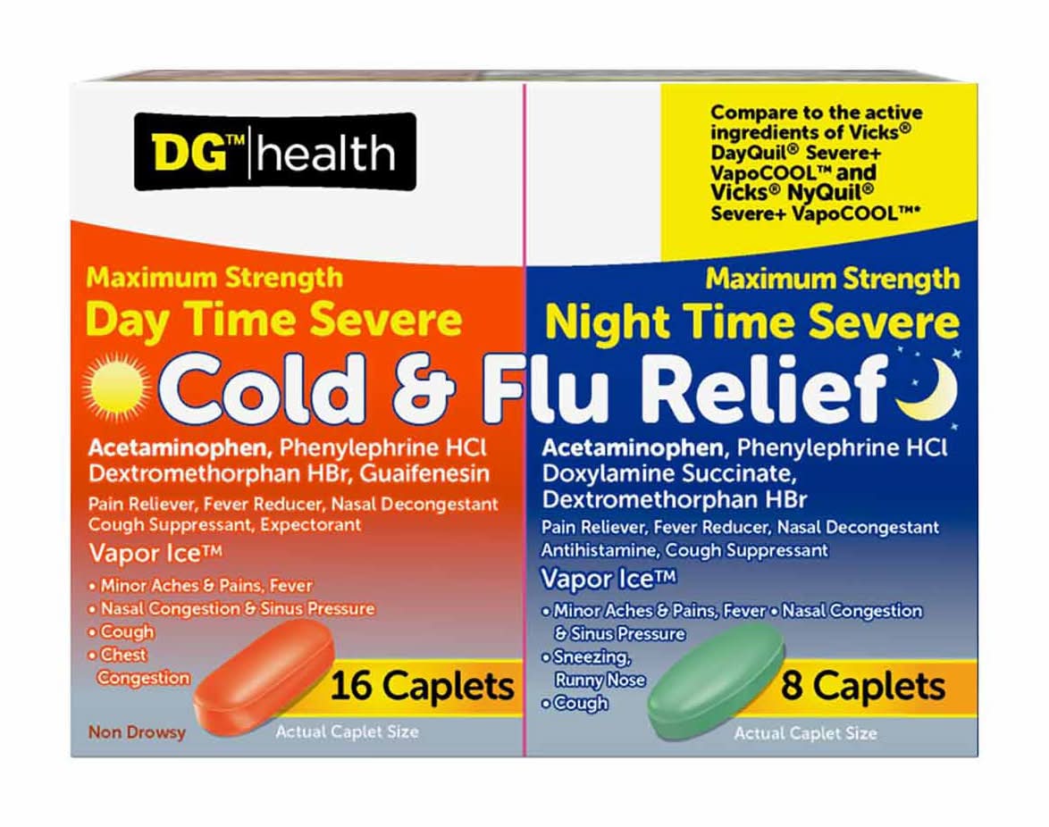 DG Health Maximum Strength Cold & Flu Relief Day & Night Caplets (24 ct)